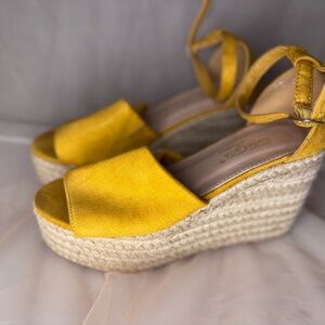 Source Unknown Yellow Wedge Espadrilles